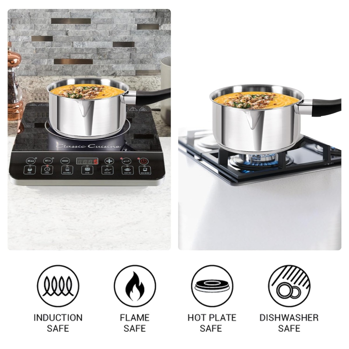 Milton Pro Cook Induction Cookware & Gas Stove Friendly Stainless Steel Tea Pan 16 cm | 1.6 Litre | Sandwich Bottom Sauce Pan | Chai Pot | Milk Boiler with Handle | 2 Year Warranty