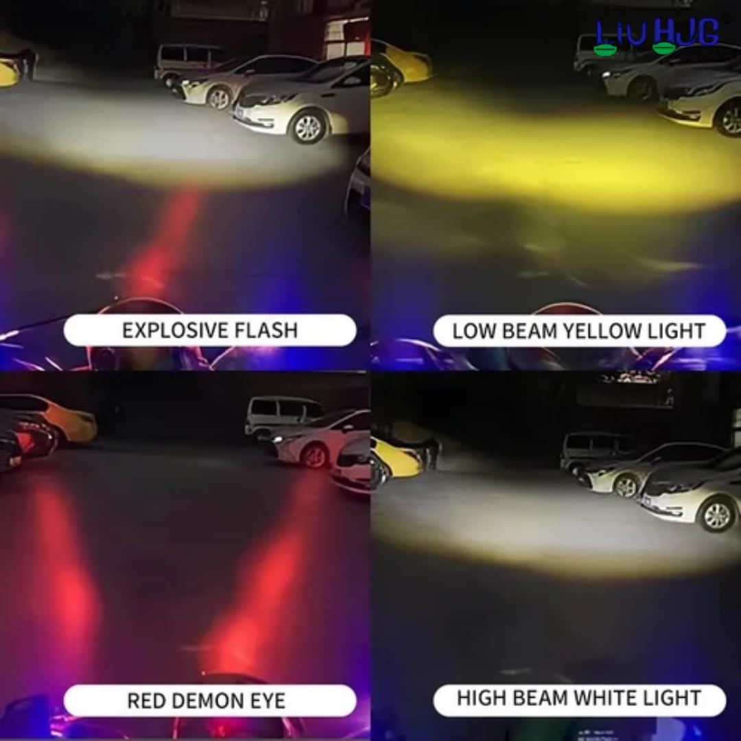 Mini Drive V3 LED Fog Light Yellow/White with Flashing Red Devil Eye DRL | Compact Design | Universal Fit for Bike & Car | Waterproof | High Brightness | 40W | 9V–80V Pack of 2
