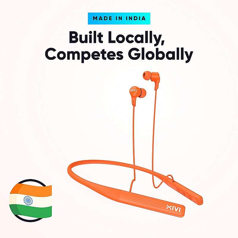 Mivi Collar 2B Bluetooth Wireless in Ear Earphones, 24 Hours Playtime, IPX7 Water Proof, Booming Bass, Magnetic Buds, Bluetooth 5.0 with mic (Orange)