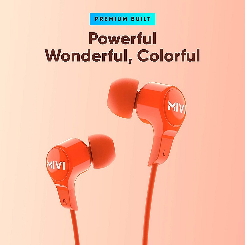 Mivi Collar 2B Bluetooth Wireless in Ear Earphones, 24 Hours Playtime, IPX7 Water Proof, Booming Bass, Magnetic Buds, Bluetooth 5.0 with mic (Orange)