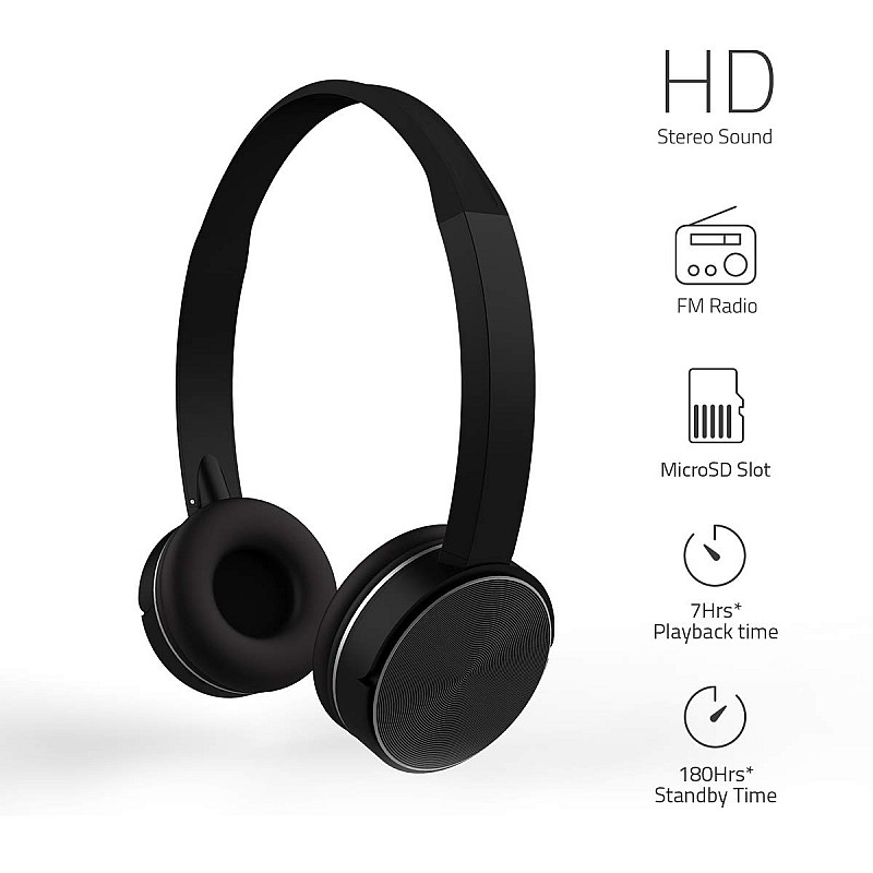 Molife Groove Plus Bluetooth 5.0 Wireless Headphone with HD Stereo Sound and Mic (Black)