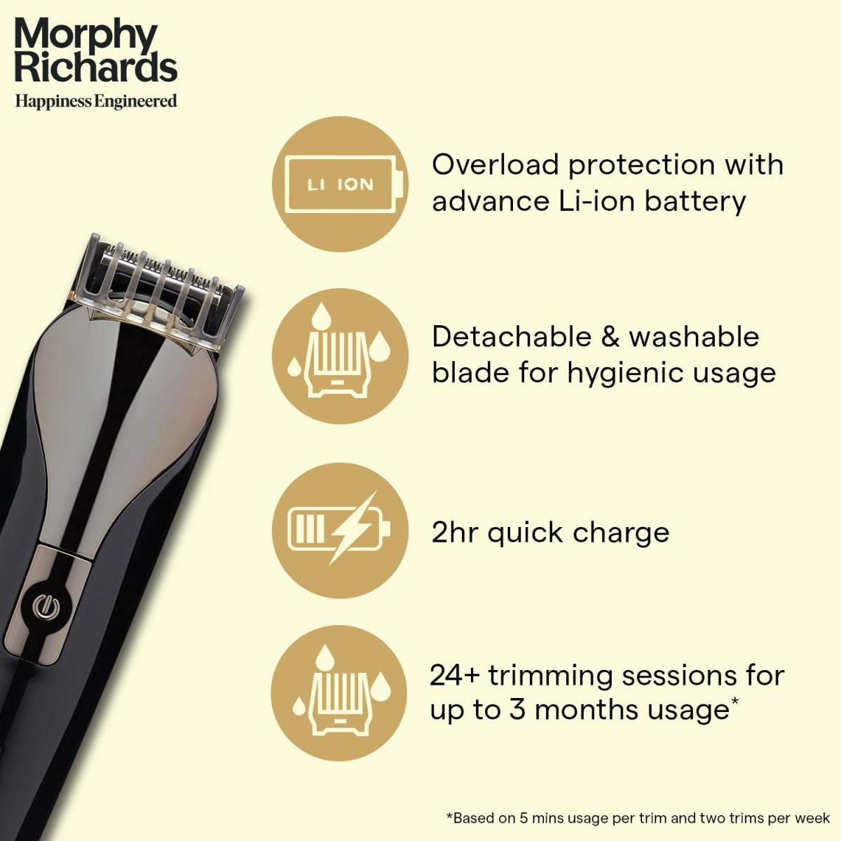 Morphy Richards AstonX BT2220 cordless beard trimmer for men|2-hr Fast USB Charging| 11 Settings-Single Comb|2-Yr Warranty|Travel friendly body trimmer|Removable & Washable Blades| Black|Gift for Him
