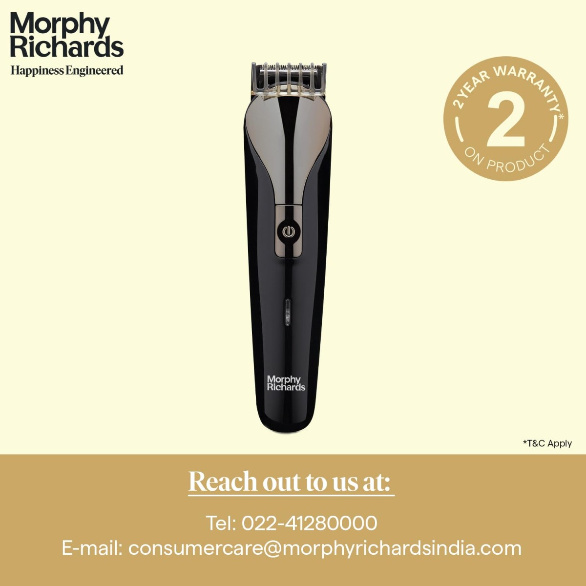 Morphy Richards AstonX BT2220 cordless beard trimmer for men|2-hr Fast USB Charging| 11 Settings-Single Comb|2-Yr Warranty|Travel friendly body trimmer|Removable & Washable Blades| Black|Gift for Him