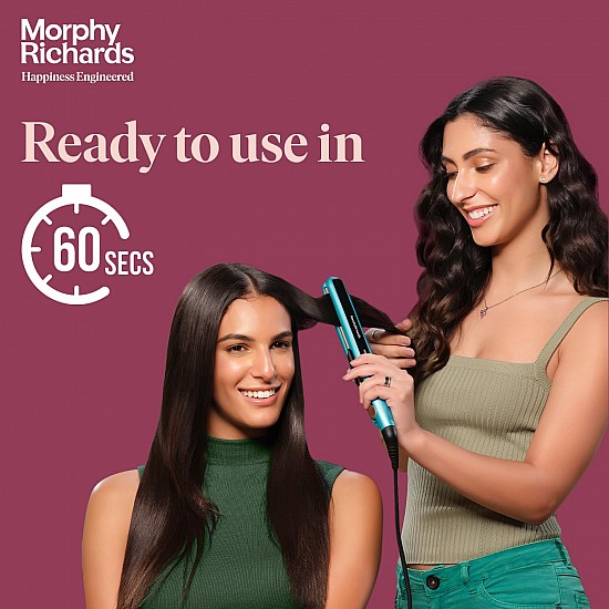 Morphy Richards HS1000 Hair Straightener for Women| Large Ceramic Heating Plate| Temperature Upto 210°C|Quick Heating in 60-Sec|Easy Plate Lock|2Yr Warranty|Aqua Blue & Black|Gift for Her