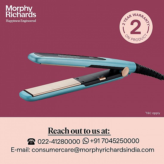 Morphy Richards HS1000 Hair Straightener for Women| Large Ceramic Heating Plate| Temperature Upto 210°C|Quick Heating in 60-Sec|Easy Plate Lock|2Yr Warranty|Aqua Blue & Black|Gift for Her