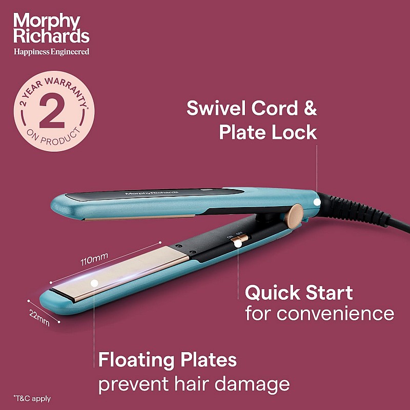 Morphy Richards HS1000 Hair Straightener for Women| Large Ceramic Heating Plate| Temperature Upto 210°C|Quick Heating in 60-Sec|Easy Plate Lock|2Yr Warranty|Aqua Blue & Black|Gift for Her