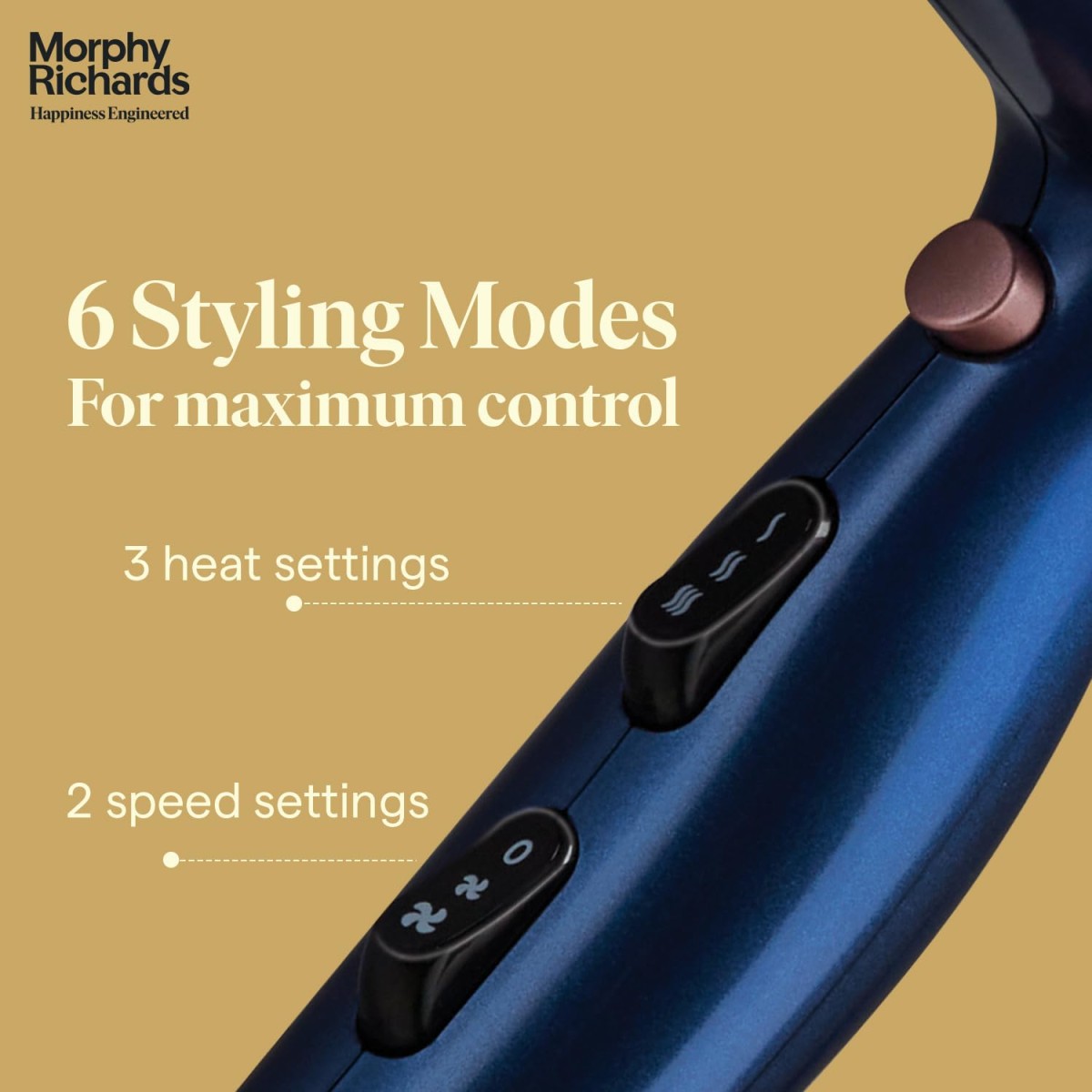 Morphy Richards Stylist Care Hd192Dc 1900W Hair Dryer|3-Speed 2-Heat Settings|Frizzfree, Shiny Hair|Hair Dryer with Diffuser, Detachable Concentrator| 2-Yr Warranty| 1900 Watt|Blue & Rose Gold Morphy Richards Stylist Care Hd192Dc 1900W Hair Dryer|3-Speed 2-Heat Settings|Frizzfree, Shiny Hair|Hair Dryer with Diffuser, Detachable Concentrator| 2-Yr Warranty| 1900 Watt|Blue & Rose Gold