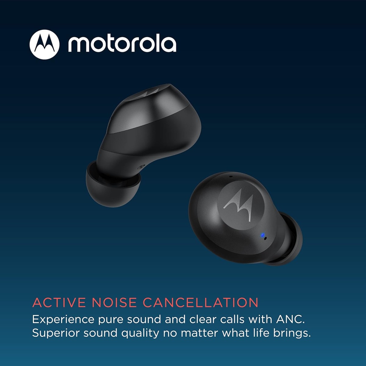 Motorola Moto Buds 270 ANC - True Wireless Bluetooth Earbuds with Microphone and Active Noise Cancellation - IPX5 Water Resistant, Touch Control, Comfort Fit - Includes Micro Charging Case
