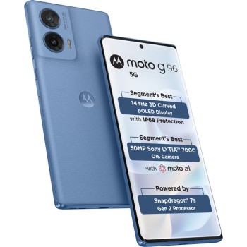 Motorola Moto G96 5G AI Smartphone (Pantone Ashleigh Blue, 8GB RAM+ 256GB Storage) | Snapdragon 7s Gen 2 Processor | Curved pOLED Display | Dual SIM | 5500 mAh Battery