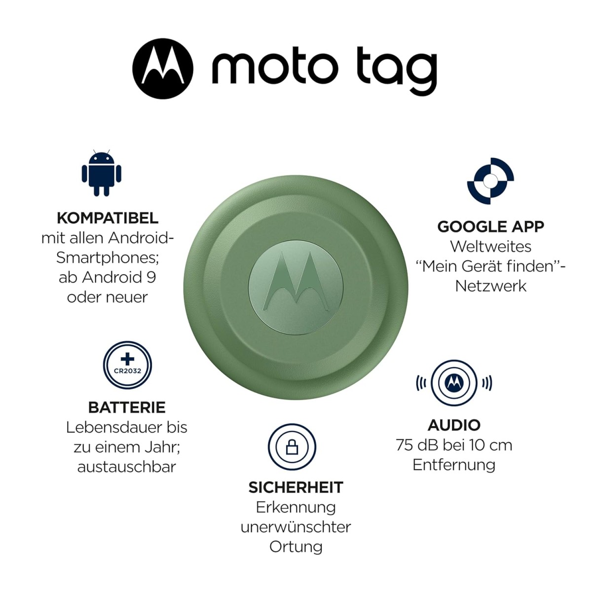 Motorola Moto Tag Smart Tracker, 1 Pack (Android 9+ Compatible, Bluetooth 5.4, IP67 Water Protection, USB-C, Ultra Wideband, Finder for Keys, Luggage and Much More), Starlight Blue