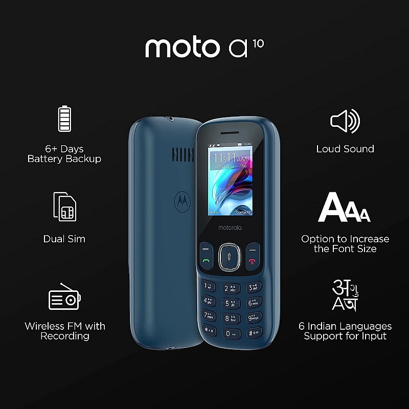 Motorola a10 Dual Sim keypad Mobile with 1750 mAh Battery, Expandable Storage Upto 32GB, Wireless FM with Recording-Dark Blue