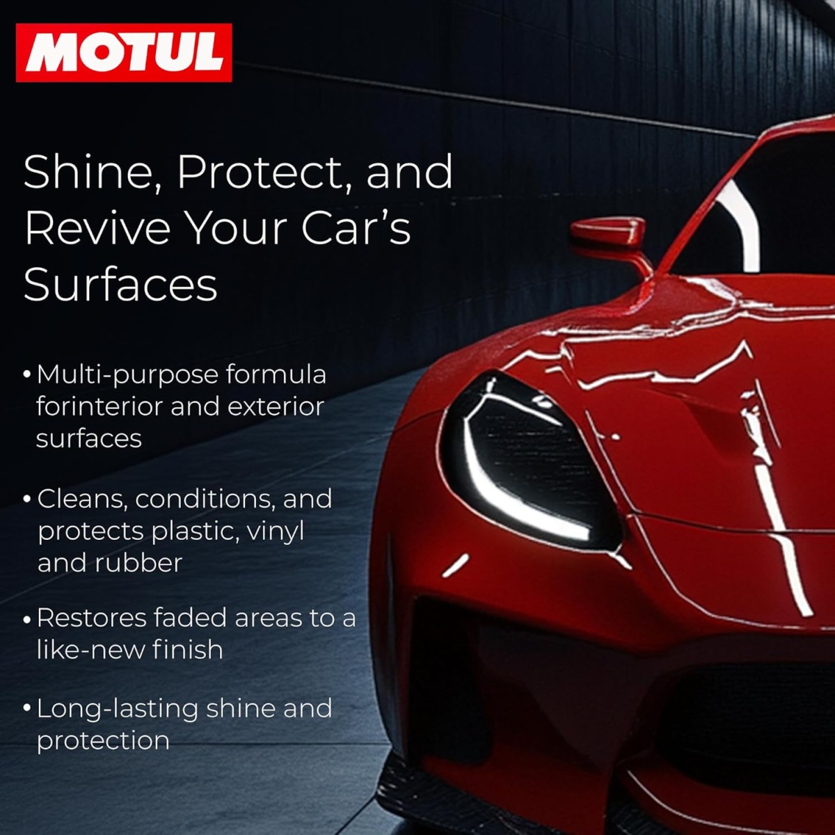 Motul Dashboard & Car Shine 500 ml|Polish for Interior Plastic, Leather, Vinyl & Rubber|Protects from UV Rays and Fading|Citrus Twist Scent