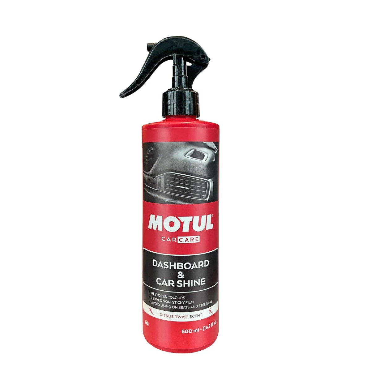Motul Dashboard & Car Shine 500 ml|Polish for Interior Plastic, Leather, Vinyl & Rubber|Protects from UV Rays and Fading|Citrus Twist Scent