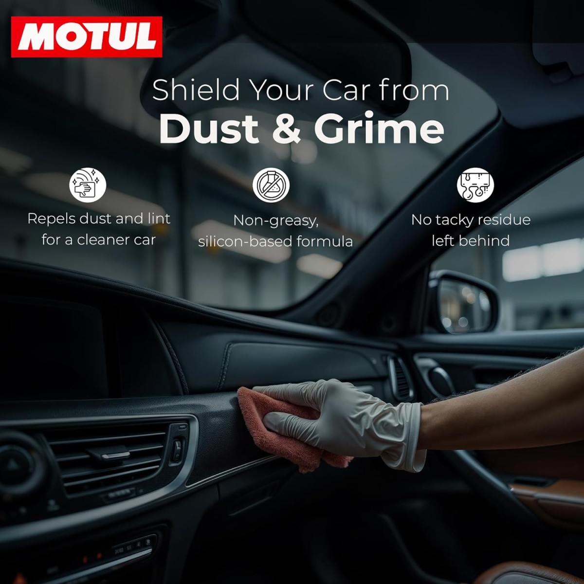 Motul Dashboard & Car Shine 500 ml|Polish for Interior Plastic, Leather, Vinyl & Rubber|Protects from UV Rays and Fading|Citrus Twist Scent
