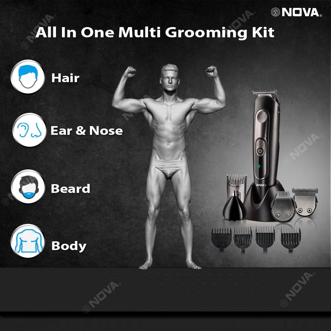 NOVA NG 1149 Super Groom-Series-8-in-1-Grooming-Kit-Black