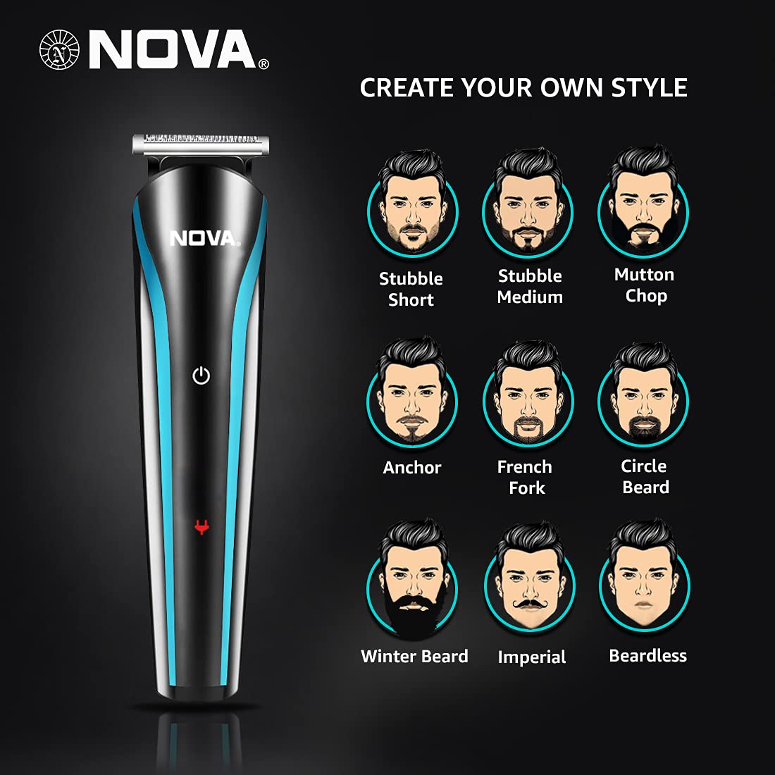 NOVA NG 1152 Cordless Rechargeable: 60 Minutes Runtime Multi Grooming Trimmer for Men (Blue)