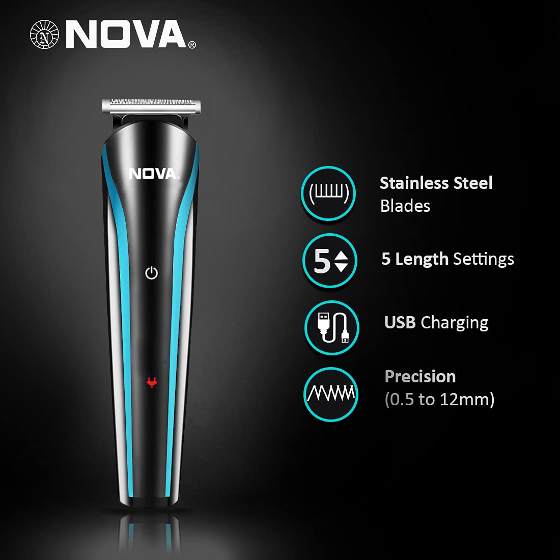 NOVA NG 1152 Cordless Rechargeable: 60 Minutes Runtime Multi Grooming Trimmer for Men (Blue)