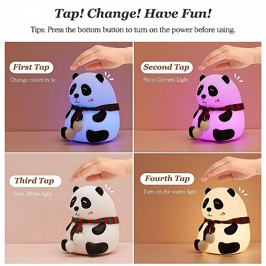 Airtree Night Lamp for Bedroom, Panda Lamp, Cute Lamp, Night Lamp for Kids, Panda Light Lamp, Birthday Gifts, Lamp for Kids, Diwali Light, BPA-Free Silicone Lamp, Close Eye (Multicolor)