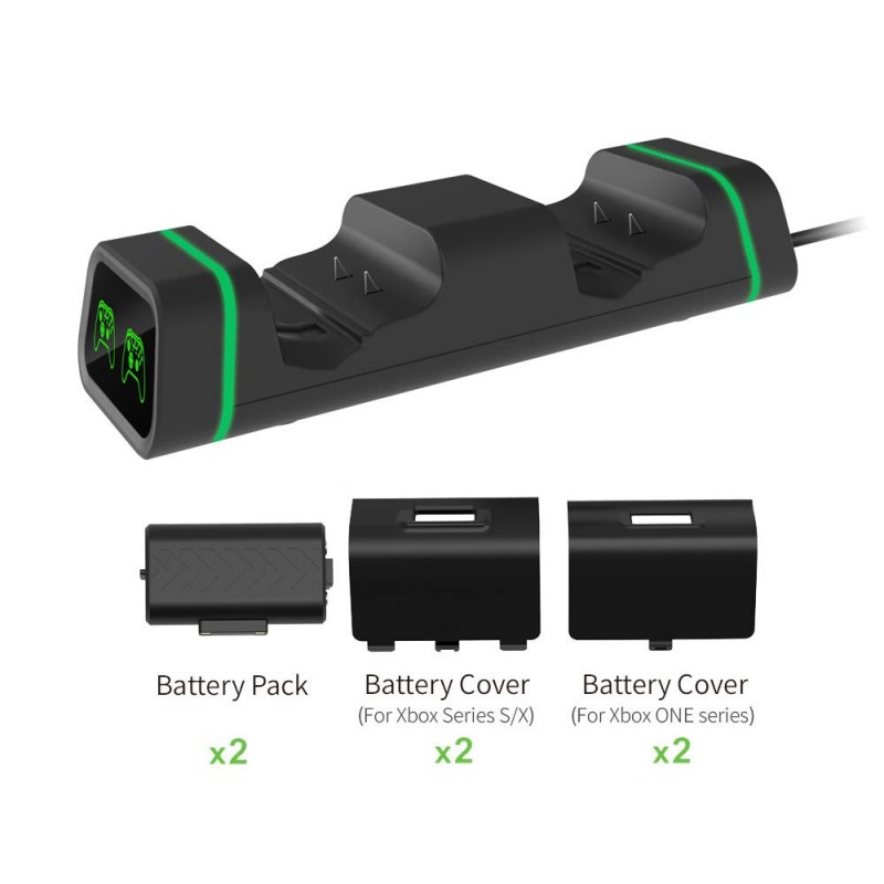 New World Controller Charger for Xbox One,Xbox Series, Rechargeable Battery Pack for Xbox One, Xbox One X, Xbox One S, Xbox One Elite Controller,Xbox series Controller Charging Station with 2pcs 800mAh Rechargeable Battery With Charging Indicator