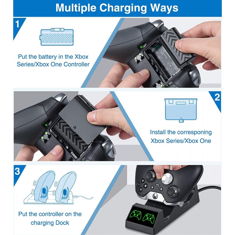 New World Controller Charger for Xbox One,Xbox Series, Rechargeable Battery Pack for Xbox One, Xbox One X, Xbox One S, Xbox One Elite Controller,Xbox series Controller Charging Station with 2pcs 800mAh Rechargeable Battery With Charging Indicator