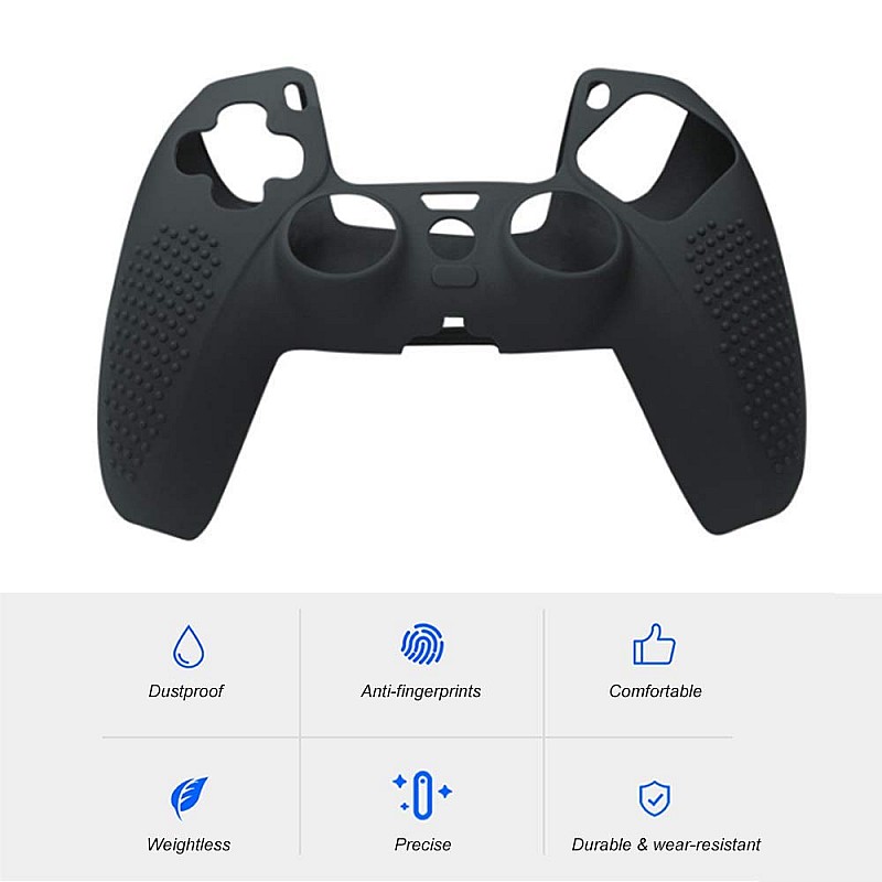 New World PS5 Controller Silicone Cover Case Anti Slip Protective Case Sleeve for Sony Playstation 5 DualSense Controller with Thumbgrips Free - Black