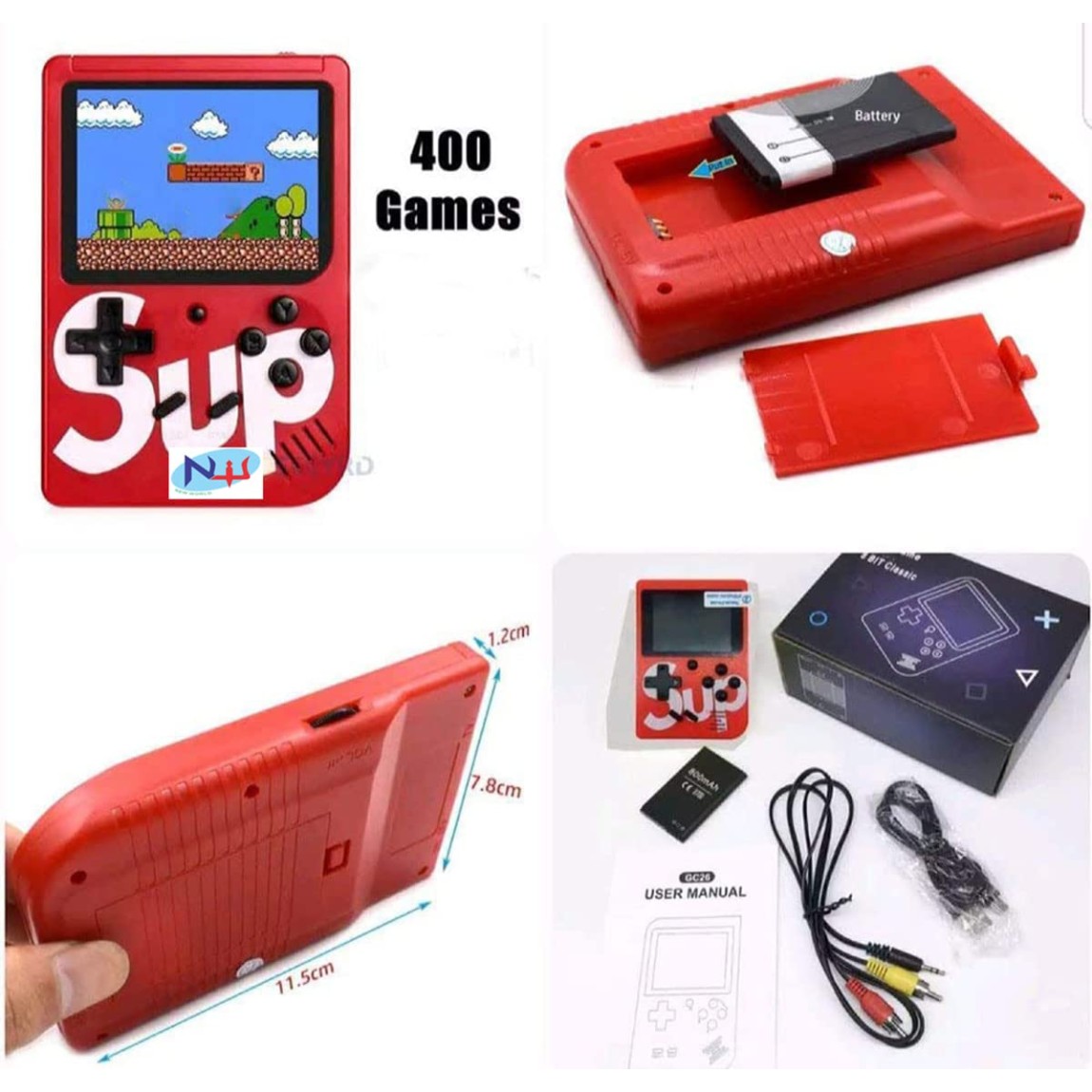 New World SUP Handheld Game Console, 400-in-1 Retro Games, Color LCD, USB Rechargeable, Portable, Best Toy Gift for Kids