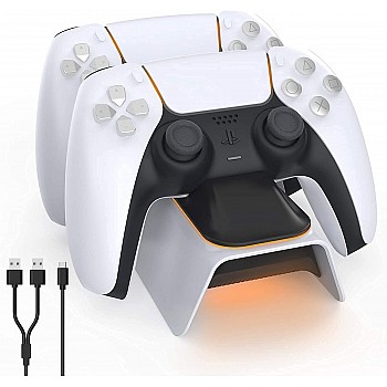 New World Upgraded PS5 Controller Charger USB, Playstation 5 Charging Station with LED Indicator, High Speed, Fast Charging Dock for PS5 DualSense Controller, White