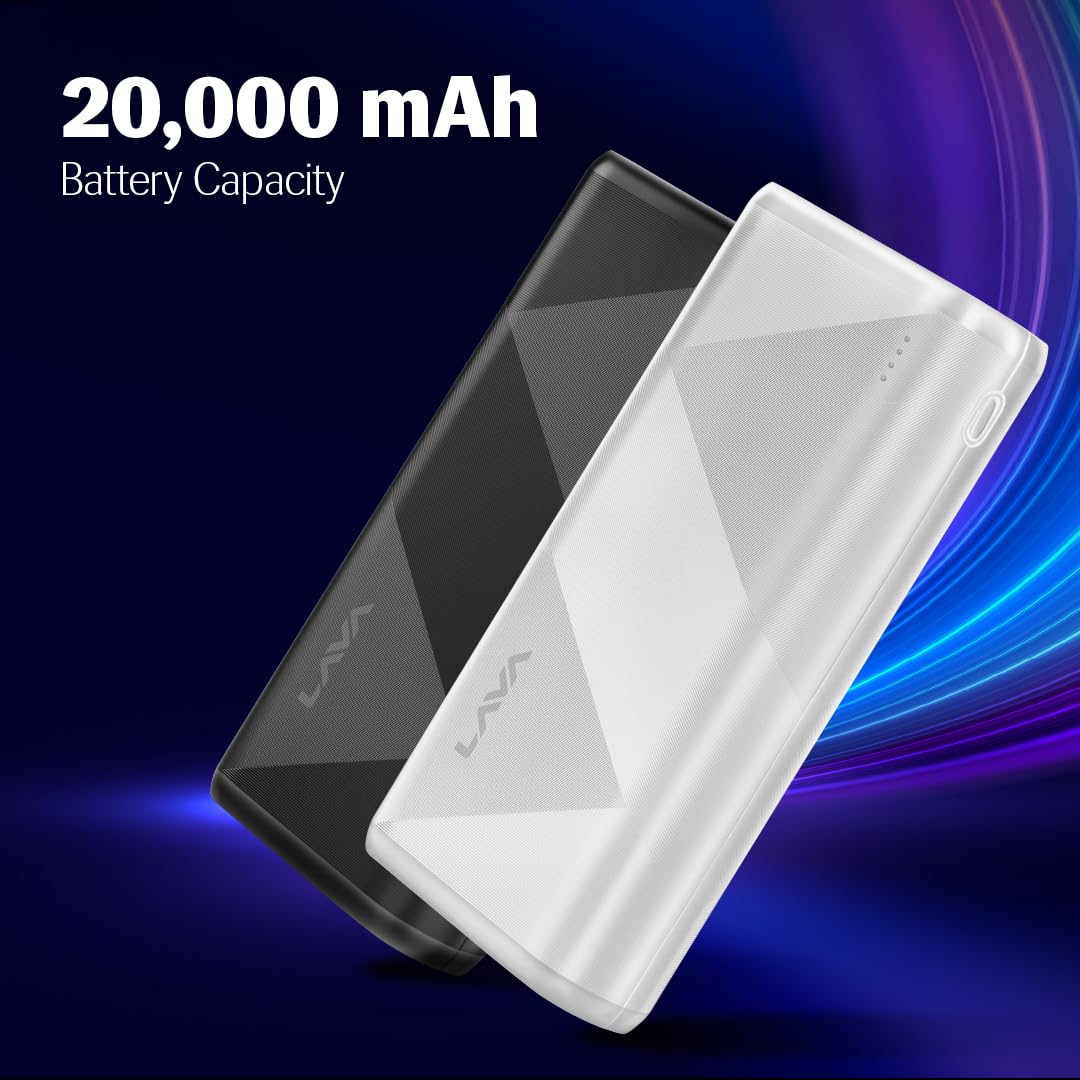 Newly Launched Lava POWERMAX [20000mAh] 22.5W Premium Fast Charging Power Bank with Triple Charging Ports, Superior Graphic Design, Strong (White)