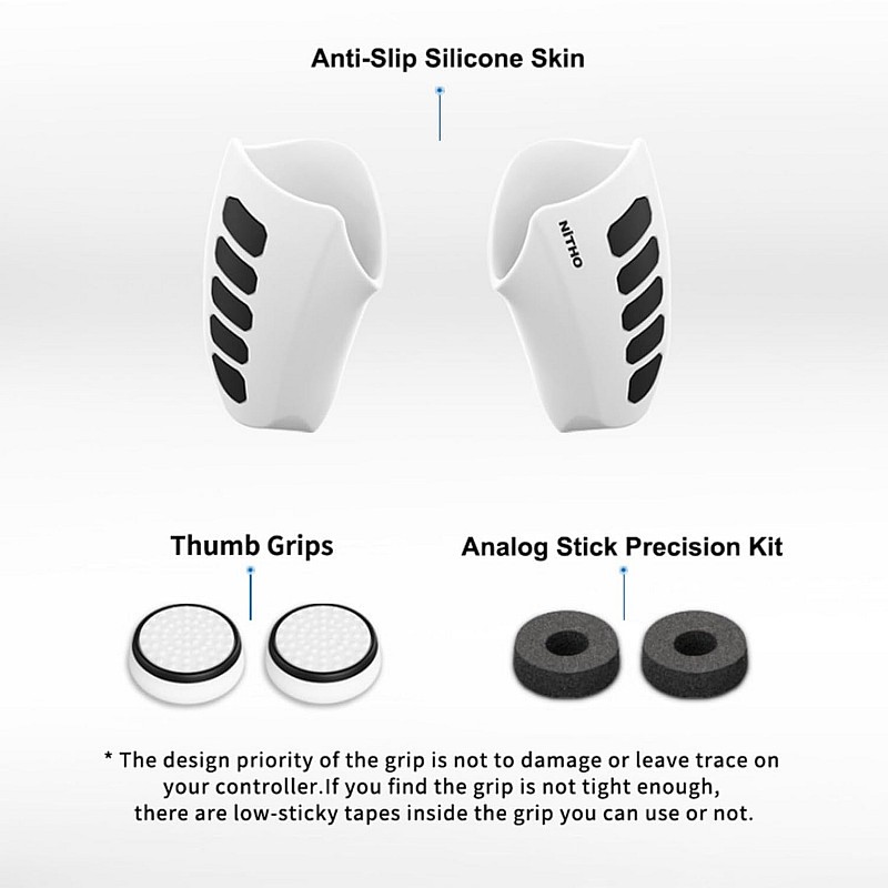 NiTHO Gaming Kit for PS5 Dualsense Controller, Customizing Anti-Slip Protective Cover Grip Handle with Thumb Grip Caps and Analog Mini-Stick Precision Rings, Enhancers Accessories for PS5 - White