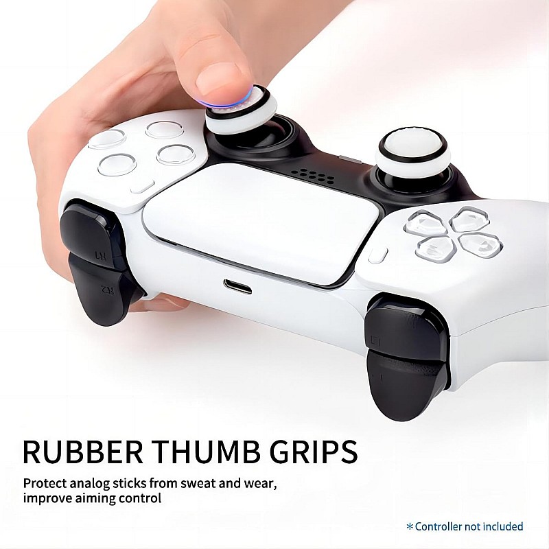 NiTHO Gaming Kit for PS5 Dualsense Controller, Customizing Anti-Slip Protective Cover Grip Handle with Thumb Grip Caps and Analog Mini-Stick Precision Rings, Enhancers Accessories for PS5 - White