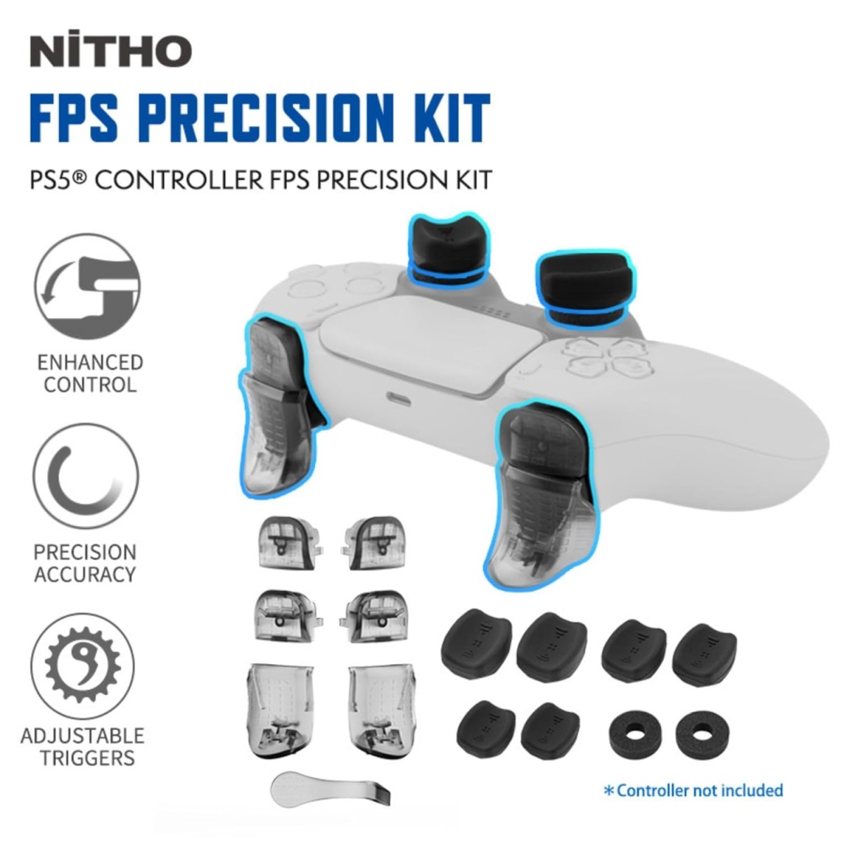 NiTHO PS5 FPS Gaming Kit for PlayStation 5 Dual Sense Controller Customizing Kit with Thumb Grips Ergonomic Button Trigger Precise Aiming Kit NiTHO PS5 FPS Gaming Kit for PlayStation 5 Dual Sense Controller Customizing Kit with Thumb Grips Ergonomic Button Trigger Precise Aiming Kit