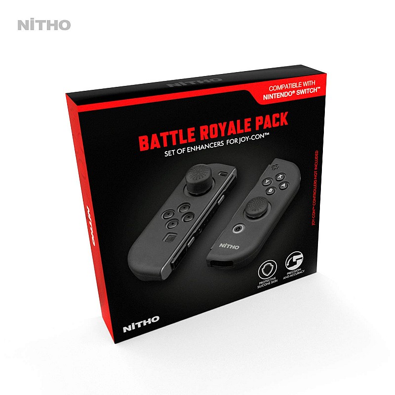 NiTHO SWITCH BATTLE ROYAL PACK, Protective Grip Case for Nintendo Switch Joy Con – Skin Grips, Thumb Grips - Black