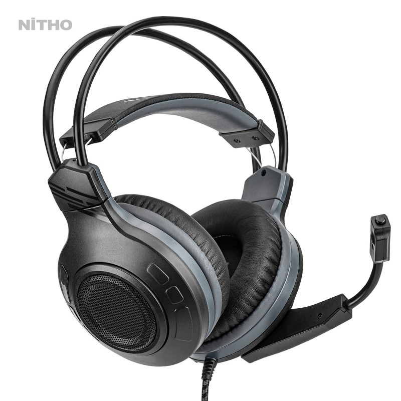 Nitho Atlas Gaming Headset with Microphone, Over-Ear Stereo Headphones for Xbox Series X|S, Xbox One, PS5, PS4, Nintendo Switch, PC, Mobile, 3.5 mm Audio Jack, 50 mm Drivers - Black