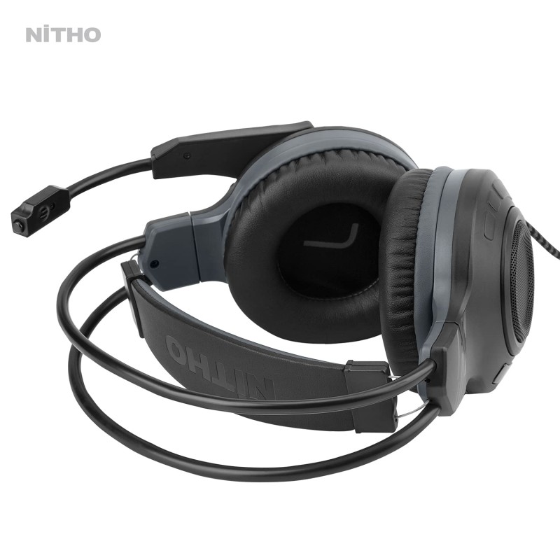 Nitho Atlas Gaming Headset with Microphone, Over-Ear Stereo Headphones for Xbox Series X|S, Xbox One, PS5, PS4, Nintendo Switch, PC, Mobile, 3.5 mm Audio Jack, 50 mm Drivers - Black