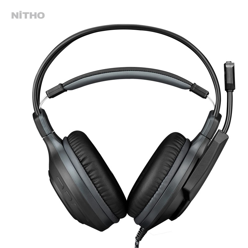 Nitho Atlas Gaming Headset with Microphone, Over-Ear Stereo Headphones for Xbox Series X|S, Xbox One, PS5, PS4, Nintendo Switch, PC, Mobile, 3.5 mm Audio Jack, 50 mm Drivers - Black