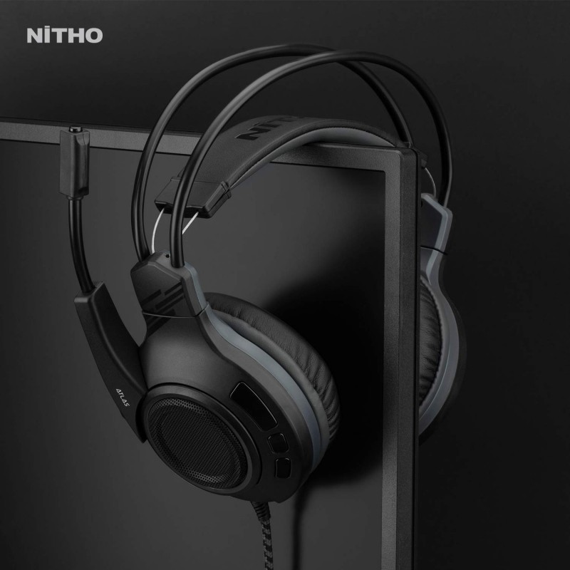 Nitho Atlas Gaming Headset with Microphone, Over-Ear Stereo Headphones for Xbox Series X|S, Xbox One, PS5, PS4, Nintendo Switch, PC, Mobile, 3.5 mm Audio Jack, 50 mm Drivers - Black