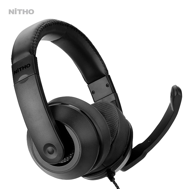 Nitho NX100S Gaming Wired Headphones with Mic for PC, PS4, PS5, Switch, Xbox One, Xbox Series X/S, Over-Ear Lightweight Headset with 40mm Driver and 3.5mm Mini-Jack - Black