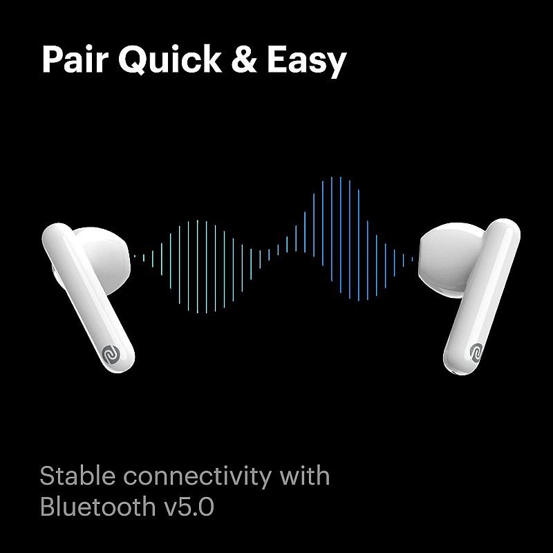 Noise air buds truly wireless earbuds with mic for crystal clear calls, hd sound smart touch and 20 hour playtime-White