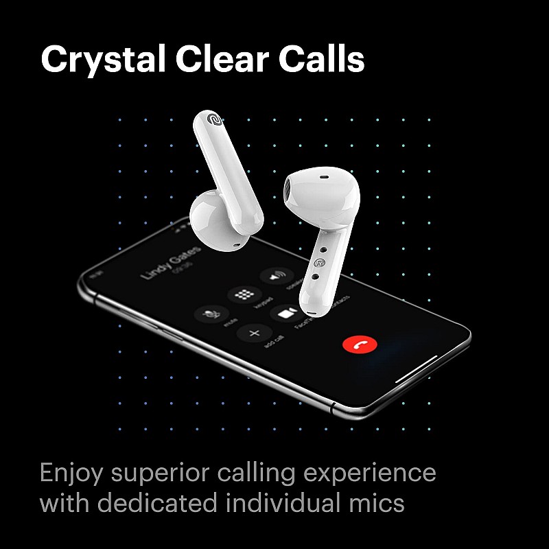 Noise air buds truly wireless earbuds with mic for crystal clear calls, hd sound smart touch and 20 hour playtime-White