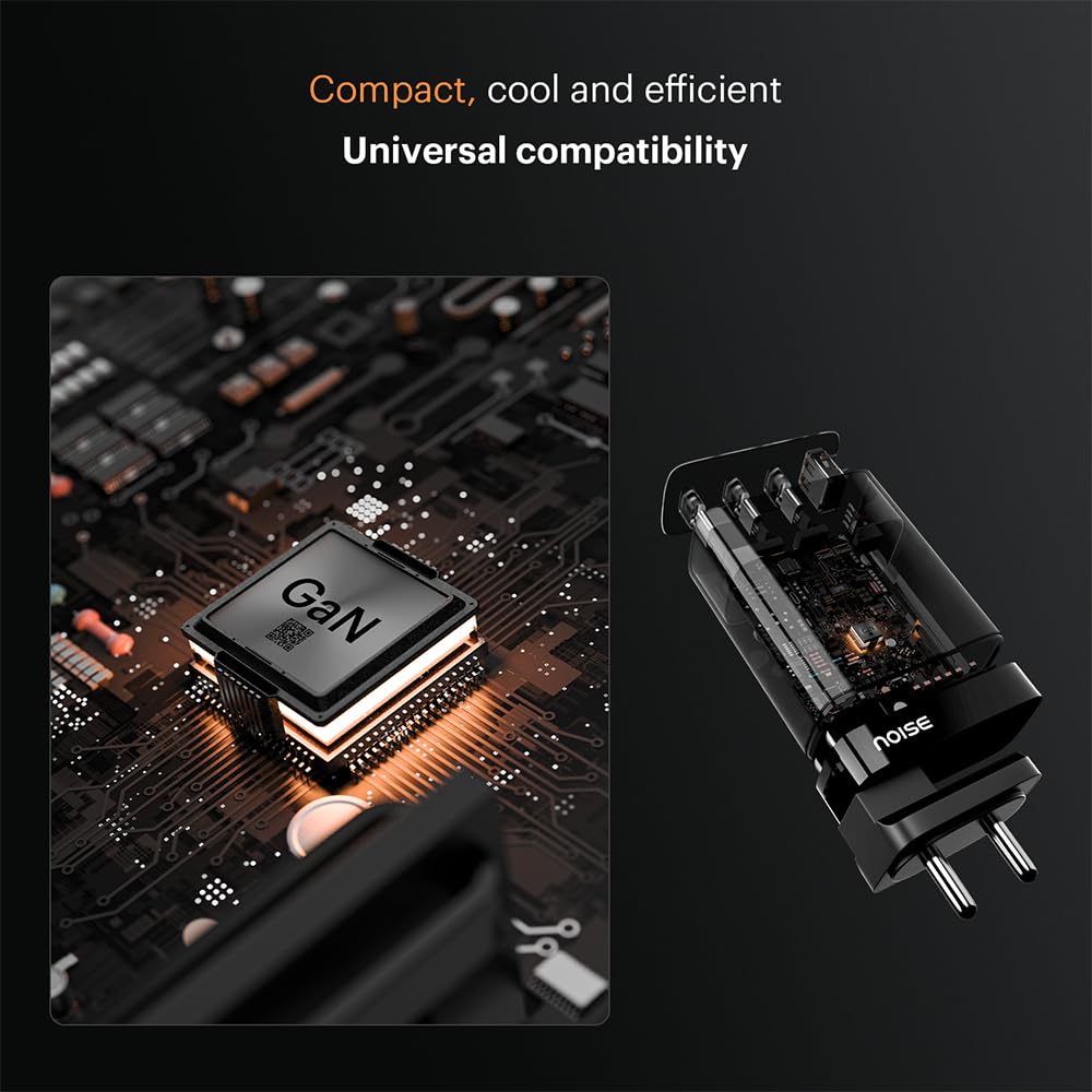 Noise Power Series 100W GaN Charger: Fast Charging Adapter, 4 Ports (3 USB-C + 1 USB-A), Globally Compatible, iPhone 0 to 50% in 27mins, Supports All iPhones, Android Phones, Laptops, Macbooks (Black) Noise Power Series 100W GaN Charger: Fast Charging Adapter, 4 Ports (3 USB-C + 1 USB-A), Globally Compatible, iPhone 0 to 50% in 27mins, Supports All iPhones, Android Phones, Laptops, Macbooks (Black)
