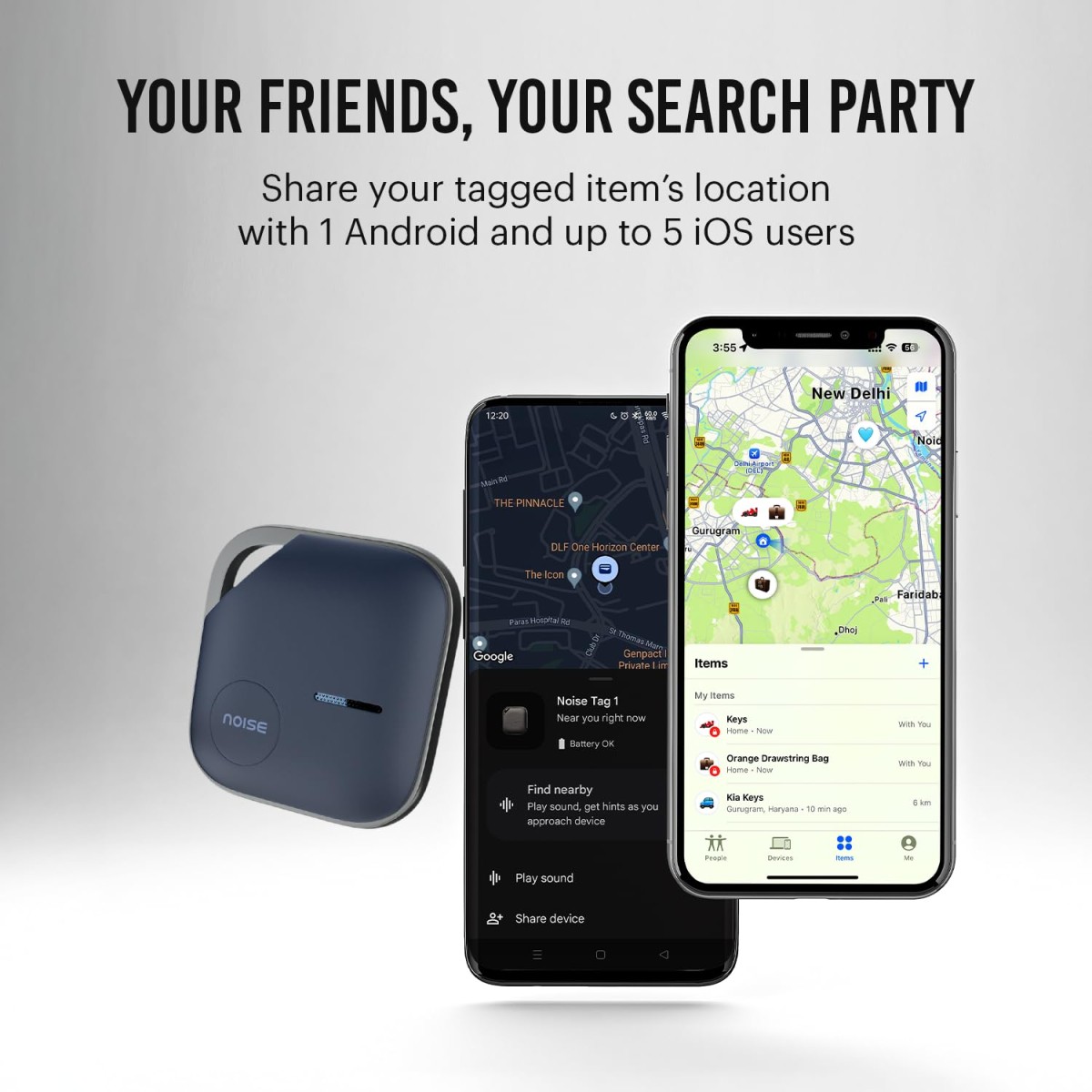 Noise Tag 1: Global Item Tracker Compatible with Android Google Find My Device & Apple Find My Network, 90dB Ring Volume, 30M Outdoor Range