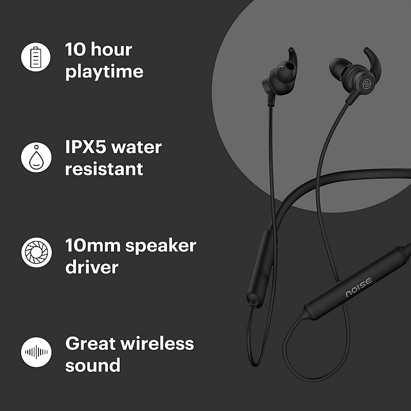 Noise Tune Active Bluetooth Wireless Headset with Upto 10 Hour Playtime, IPX5 Water Resistant (Stealth Black)