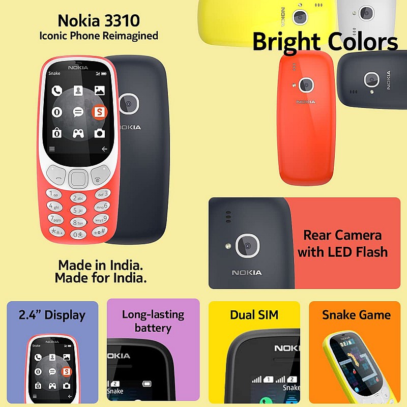 Nokia 3310 Dual SIM Feature Phone with MP3 Player, Wireless FM Radio and Rear Camera, Dark Blue