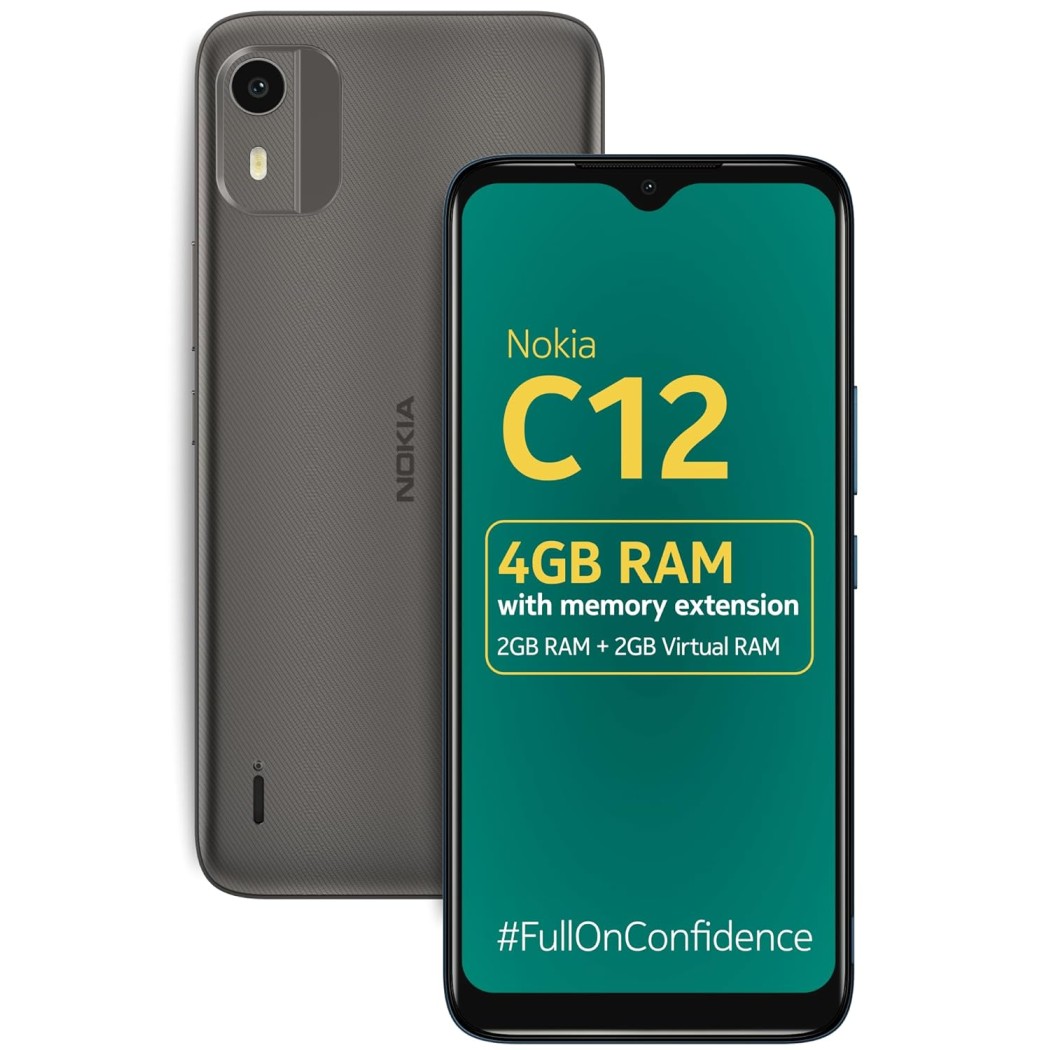 Nokia C12 Android 12 (Go Edition) Smartphone, All-Day Battery, 4GB RAM + 64GB Storage | Charcoal (open box )