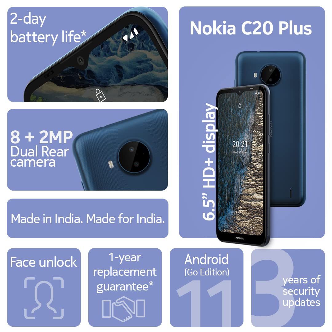 Nokia C20 Plus (Dark Grey, 2GB RAM, 32GB Storage) (refurbished)