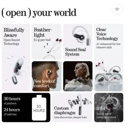 Nothing Ear (Open)|Open Sound Technology|Dual Mics|14.2mm Dynamic Driver|30Hrs Bluetooth (White, True Wireless) Nothing Ear (Open)|Open Sound Technology|Dual Mics|14.2mm Dynamic Driver|30Hrs Bluetooth (White, True Wireless)