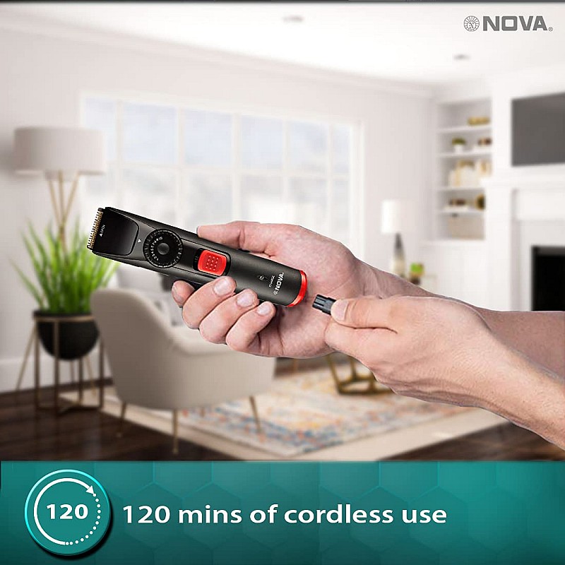 Nova Beard Trimmer NHT 1096 with 40 length settings: 120 Minutes Runtime & USB Fast Charging (Black)