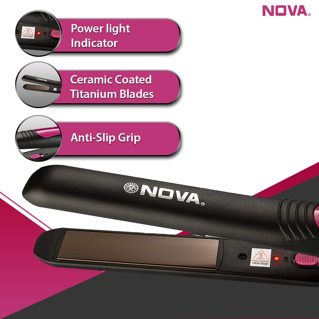 Nova NHS - 840 Selfie Hair Straightener for Women (Pink)