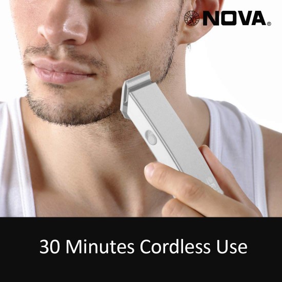 Nova NHT-1045 Rechargeable Cordless: 30 Minutes Runtime Beard Trimmer for Men (White)