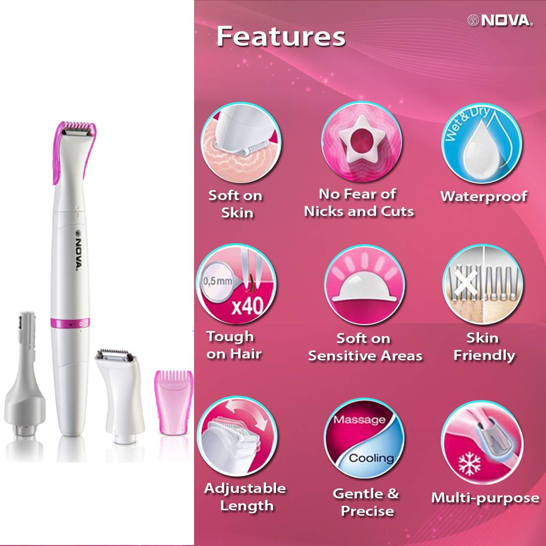 Nova NLS 530 Sensi-Trim Bikini & Facial Trimmer for Women ( Battery Included ) (White) Nova NLS 530 Sensi-Trim Bikini & Facial Trimmer for Women ( Battery Included ) (White)